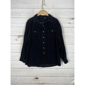 Jessi Lee Shirt Womens XL Black Corduroy Long Sleeve Button Front Wide Whale